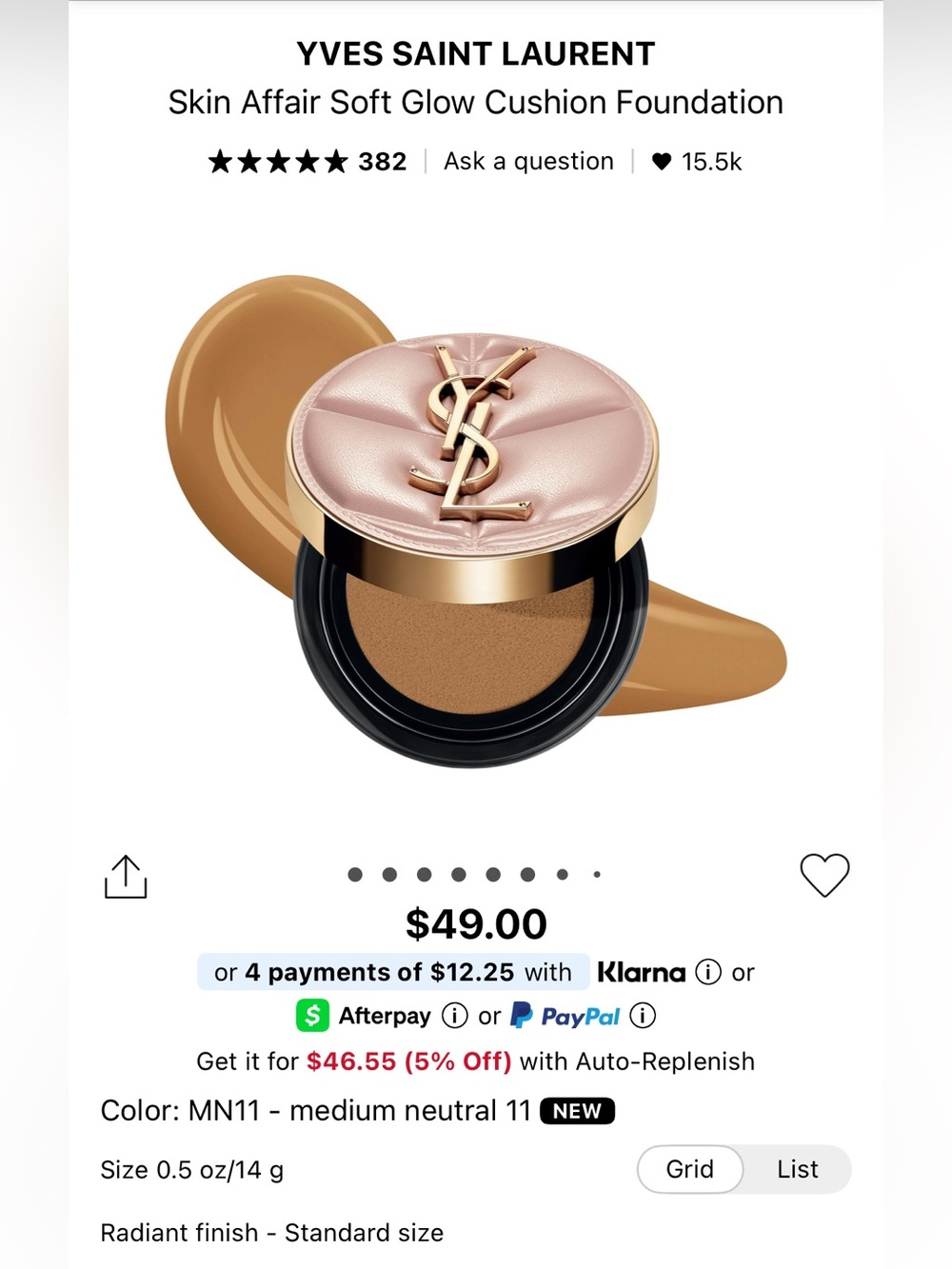 YSL Yves Saint Laurent Soft Glow Cushion Foundation Color: MN11 - medium neutral
